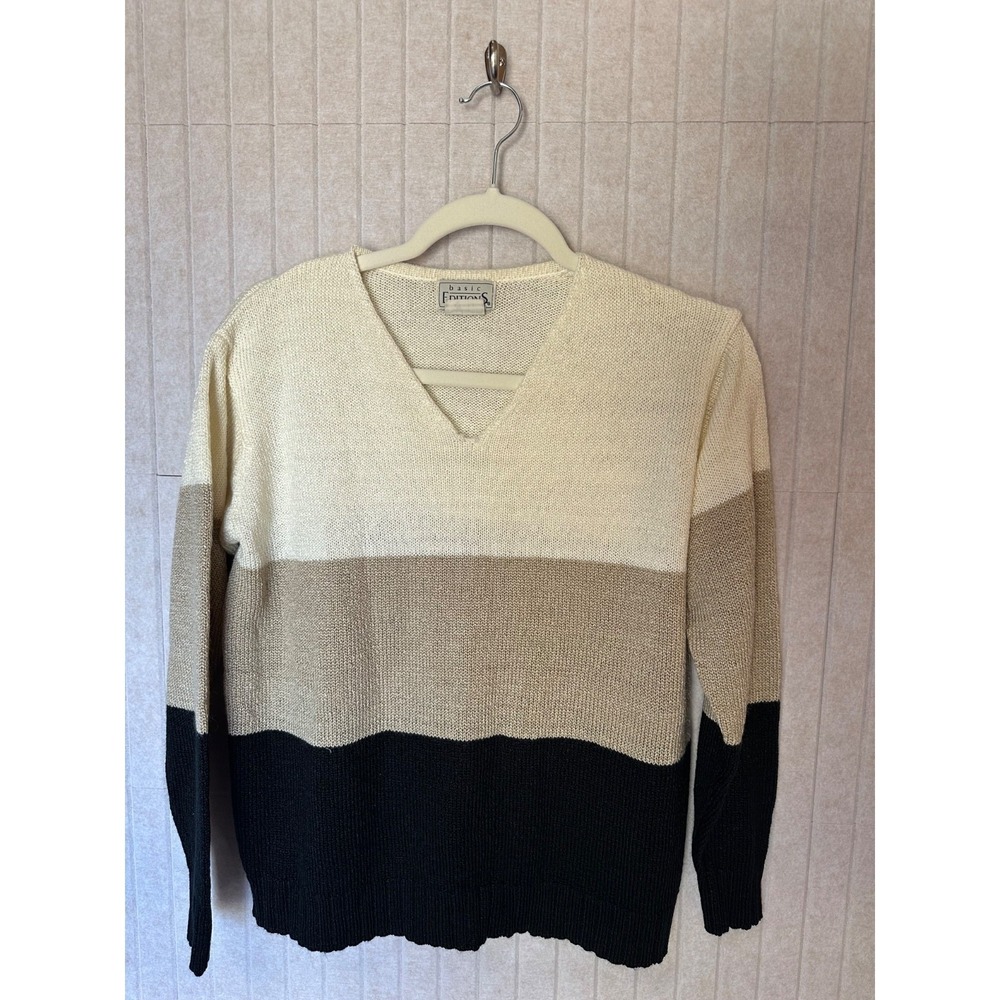Basic Editions Women's Color Block V-Neck Sweater Small